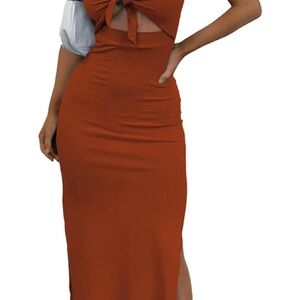 Lyaner Rust Orange Ribbed dress